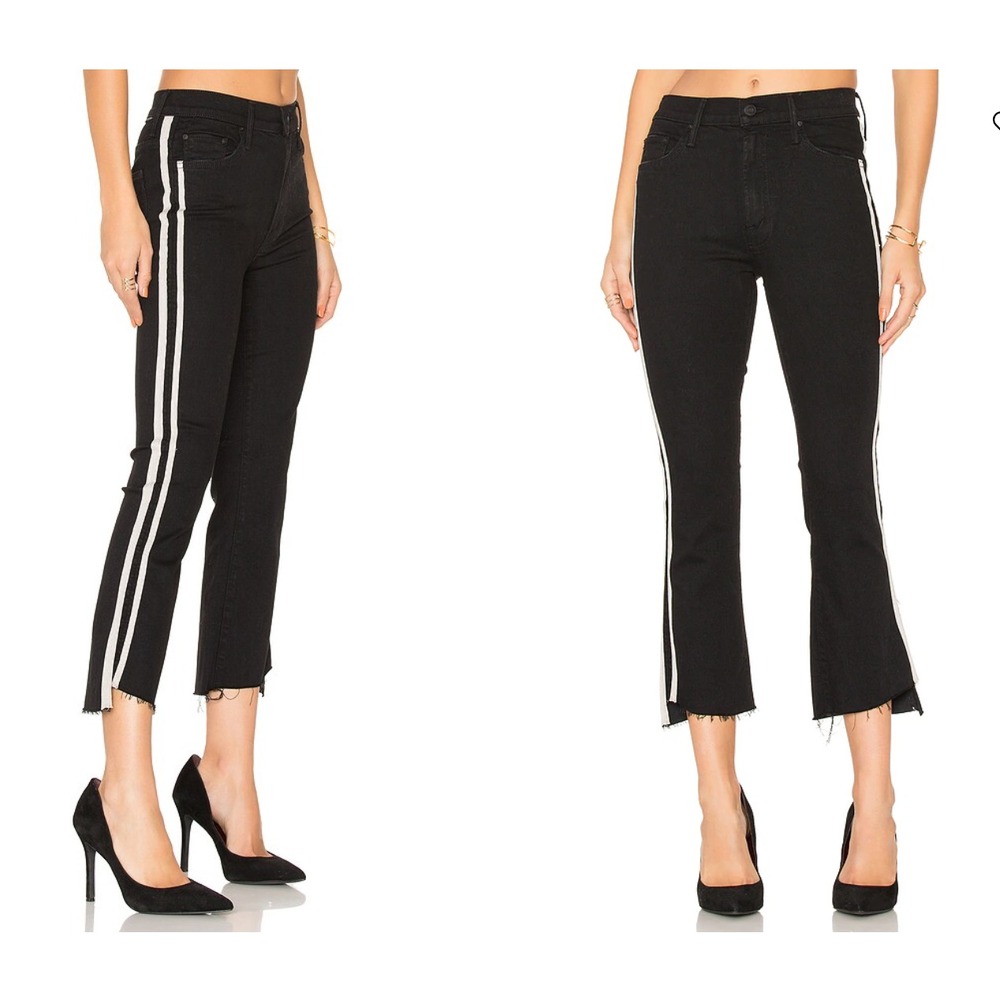 Mother Insider Crop Step Fray Jeans in Guilty Racer Women 27 Side Striped Panels